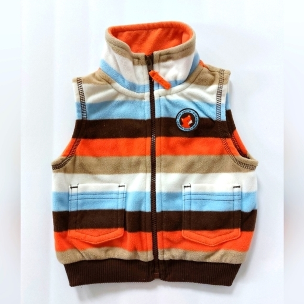Striped Fleece Zip Vest With Fox Size 6‎ Months Carter's Orange Brown Blue White